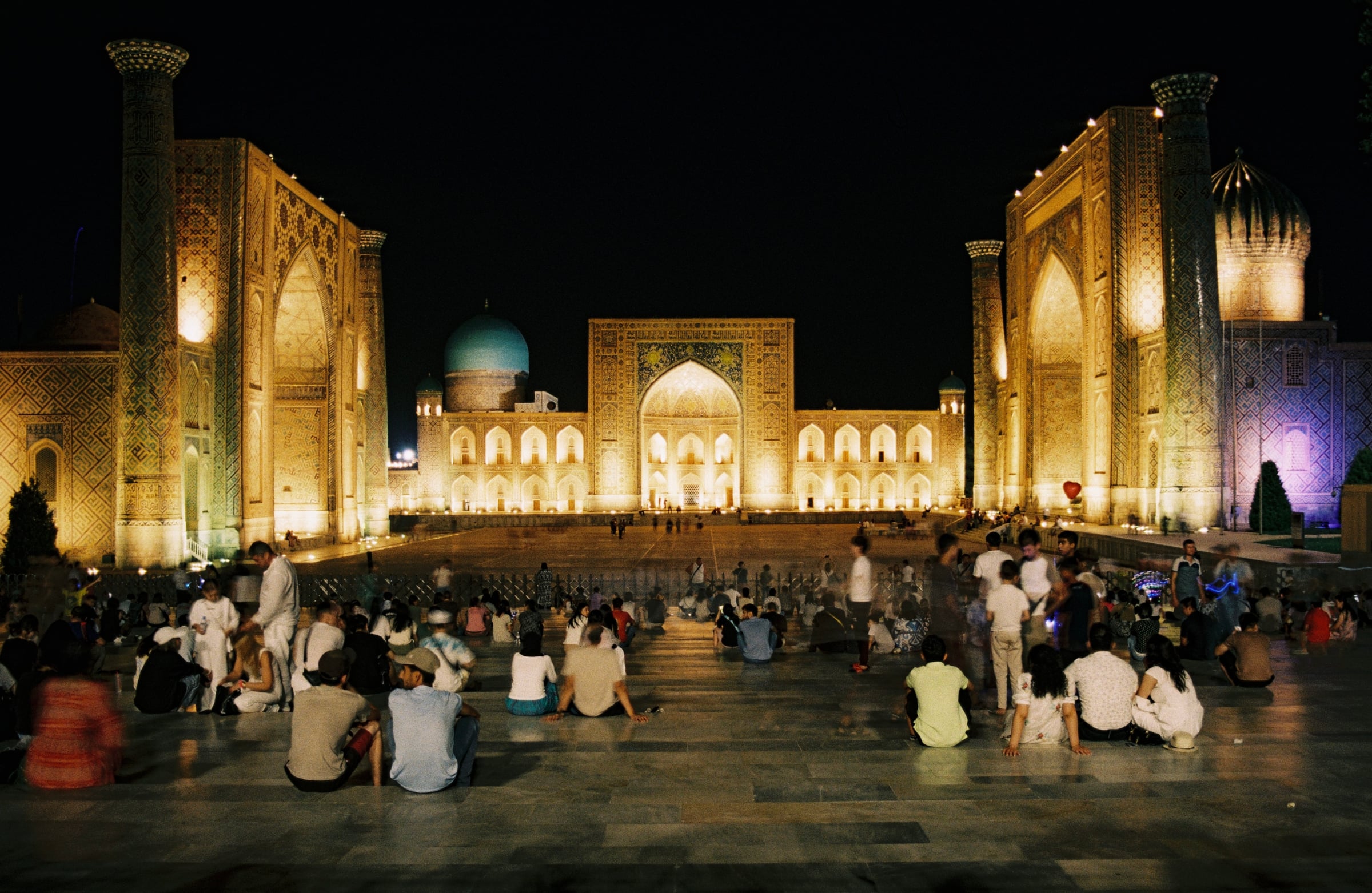 Registan Square in Samarkand at night